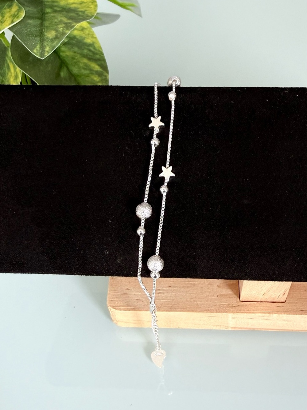 Sterling Silver Star & Bead Adjustable Bracelet - Silver